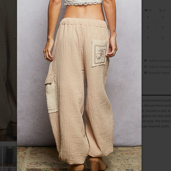 POL “ Meadow 2 “ POL Double Gauze Jogger Pants with Embroidered Detail 64A - Picture 2 of 6